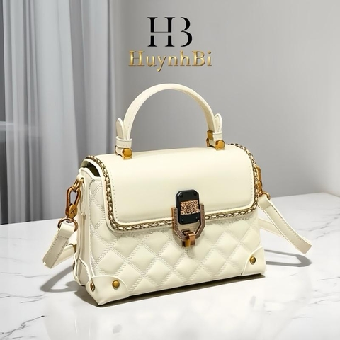 O6_Túi Cốp Nữ Da Bò Thật Trần Hoạ Tiết, Khoá Đồng Không Gỉ, Kích thước 22cm - HuynhBi