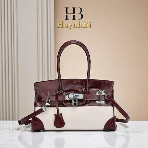 Túi Birkin Da Bò Thật, Nắp Viền Da Thằn Lằn, Kích thước 30cm Dành cho Nữ Đi Tiệc