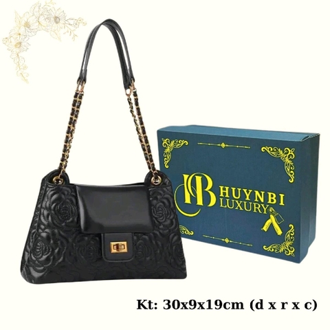 Túi Đeo Vai HB-E21 Da Bò Mềm Trần Hoa Trà Sang Trọng, 4 Ngăn, Dây Điều Chỉnh Đeo Chéo (Có hộp) Bag Nữ Kem