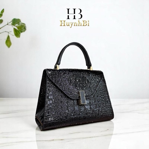 L8_Túi Xách Da Bò Hoạ Tiết Cá Sấu, Kích Thước 25x20x10 Kèm Hộp Bag Nữ Kem