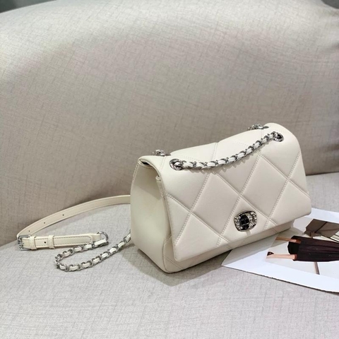 P3_Túi Đeo Vai Nữ Da Bò Nhập Khẩu, Khoá Đính Đá Kích Thước 24cm Kèm Hộp-HuynhBi