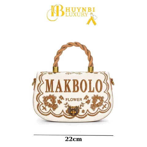 L4_Túi Xách Nữ Họa Tiết Thêu Tinh Xảo Đẳng Cấp, Kích Thước 22x14x8 Bag Kem Da Hoa