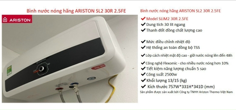 Bình nóng lạnh Ariston Sl2 30R - 30L