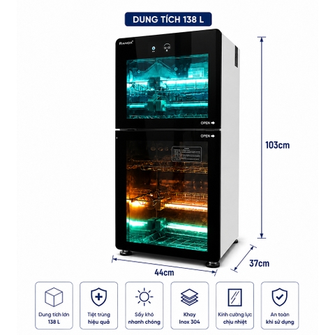 TỦ SẤY TIỆT TRÙNG RANOX 138L CAO CẤP
