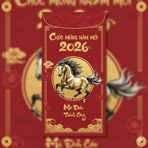 Bao lì xì Tết âm lịch bính ngọ 2026 mã đáo thành công màu đỏ