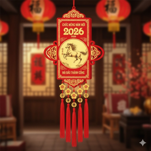 Dây đeo trang trí Tết âm lịch nguyên đán Bính Ngọ 2026 Mã Đáo Thành Công màu đỏ