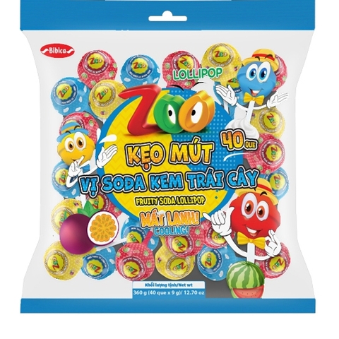 Que Kẹo Mút Zoo vị Soda kem trái cây - Túi 360g