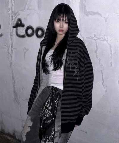 Áo Khoác Hoodie Zip Up Kẻ Sọc Untitled Seoul Starrynight