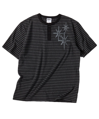 Áo Thun Henley Cổ Tròn Kẻ Sọc Untitled Starrynight – Màu Đen Charcoal