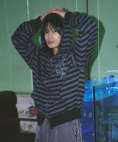 Áo Khoác Hoodie Zip Up Kẻ Sọc Untitled Seoul Starrynight