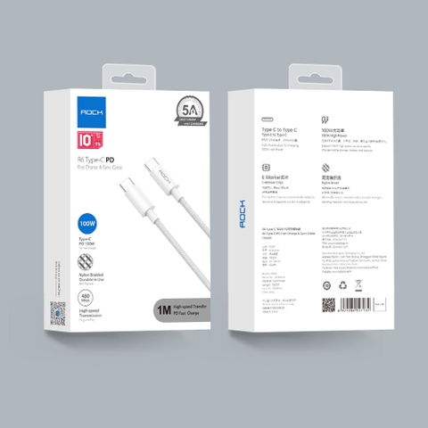 Dây cáp sạc nhanh chuẩn PD 100W  Rockspace R6 TypeC to TypeC dây dù sạc nhanh cho sasung, oppo hàng chính hãng