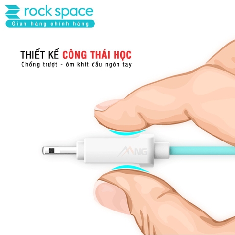 Dây cáp sạc cho iphone Rockspace Lightning Flat Data S05 100cm, dây dẹt màu trắng, xám, sạc nhanh cho iphone