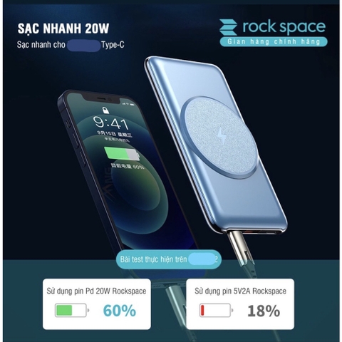 Pin sạc dự phòng không dây Rockspace P88 sạc nhanh PD 20W dung lượng 10000mAh, sạc nhanh cho ip12, ip13 Hàng chính hãng