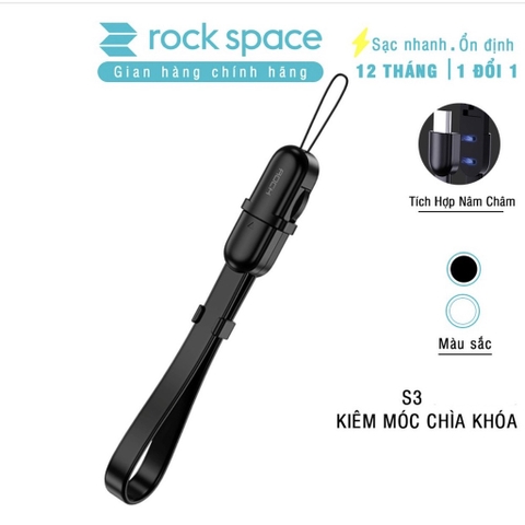 Dây cáp sạc typeC Rockspace S3 dành cho điện thoại kiêm móc khóa độ dài 21cm hàng chính hãng bảo hành 12 tháng