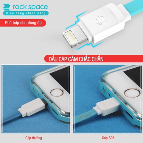 Cáp sạc Rockspace S05 lighning dành cho iphone, dây dẹt chống rối, chính hãng sạc nhanh màu trắng, xám bảo hành 1 năm