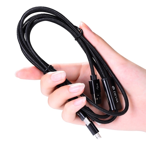 Dây Cáp Sạc ba đầu Devia dây dù, sạc 3 thiết bị cùng lúc - Hàng chính hãng Bảo hành 12 tháng