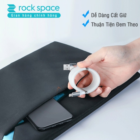 Dây cáp sạc iPhone silicon nam châm Rockspace, sạc nhanh,ổn định, màu trắng, độ dài 90cm, chính hãng bảo hành 12 tháng