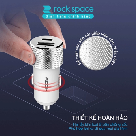 Tẩu sạc 2 cổng sạc nhanh trên xe hơi Rockspace Sitor typeC