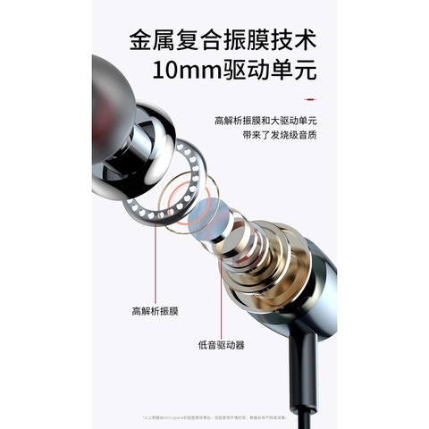 Tai nghe nhét tai có dây Rockspace ES04 chuẩn cắm 3.5mm có mic nghe gọi chơi game dành cho điện thoại hàng chính hãng