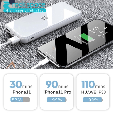 Pin sạc dự phòng không dây chính hãng Rockspace P62PD dung lượng thực 10.000 mAh, chuẩn PD sạc nhanh cho iPhone, samsung