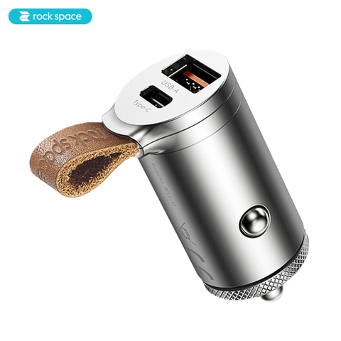 Tẩu sạc Mini trên xe hơi Rockspace hỗ trợ sạc nhanh chuẩn PD, QC 3.0