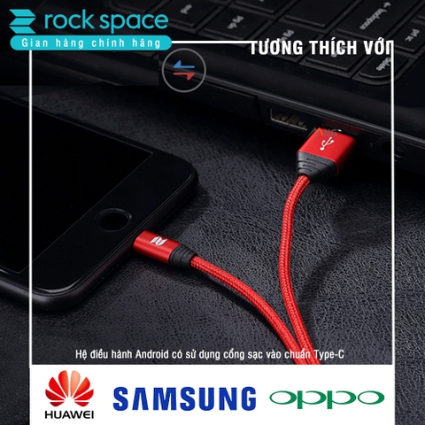 Dây cáp sạc Rockspace M5 dây dù cổng typeC dành cho điện thoại android - Hàng chính hãng bảo hành 12 tháng
