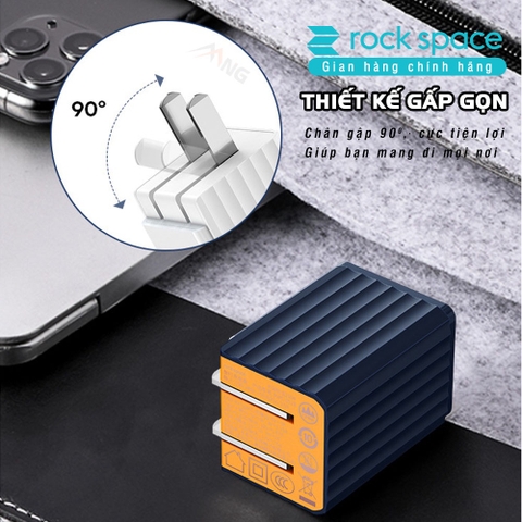 Củ Sạc Nhanh iPhone Rockspace T66 mini,2 cổng USB-TypeC chuẩn PD 22.5W,ổn định,không nóng máy,hàng