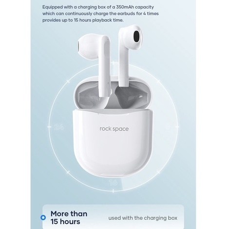 Tai nghe Bluetooth không dây Rockspace EB200 true wireless, có mic, chơi game, nghe nhạc - Hàng chính hãng có bảo hành