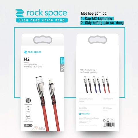 Dây sạc IP chính hãng Rockspace M2 chuẩn sạc nhanh ổn định có đèn led bảo hành 1 năm