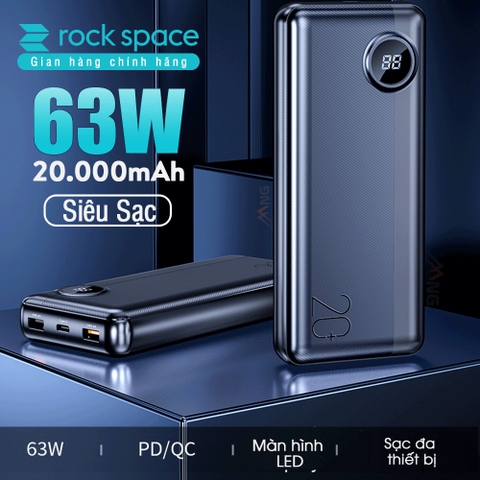 Pin sạc dự phòng Rockspace P75 20.000mAh 63W  sạc được laptop hỗ trợ sạc nhanh chuẩn PD cho iphone,QC cho Samsung