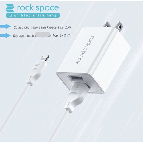 Bộ củ cáp sạc nhanh cho iPhone Rockspace T39 củ sạc 2 cổng 2.4A hàng bảo hành 12 tháng lỗi 1 đổi 1