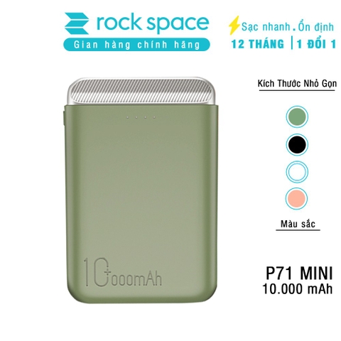 Sạc dự phòng mini chính hãng Rockspace P71 dung lượng 10.000 mAh  cho điện thoại iphone, Samsung, huawei, Oppo