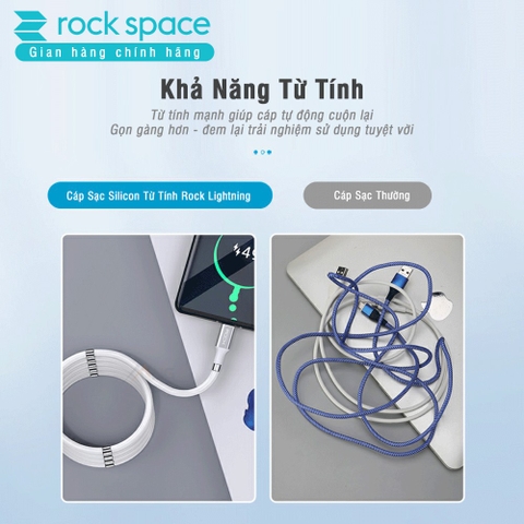 Dây cáp sạc iPhone silicon nam châm Rockspace, sạc nhanh,ổn định, màu trắng, độ dài 90cm, chính hãng bảo hành 12 tháng
