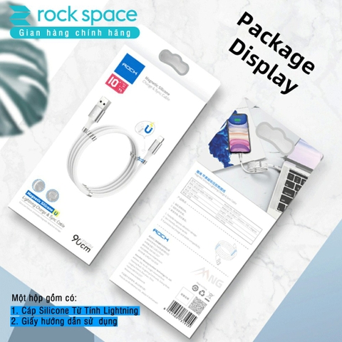 Dây cáp sạc iPhone silicon nam châm Rockspace, sạc nhanh,ổn định, màu trắng, độ dài 90cm, chính hãng bảo hành 12 tháng