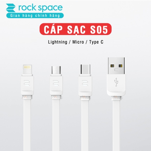 Cáp sạc Rockspace S05 lighning dành cho iphone, dây dẹt chống rối, chính hãng sạc nhanh màu trắng, xám bảo hành 1 năm
