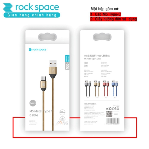 Dây cáp sạc Rockspace M5 dây dù cổng typeC dành cho điện thoại android - Hàng chính hãng bảo hành 12 tháng