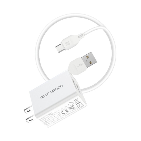 Bộ sạc nhanh Micro Rockspace T39 2 cổng 2,4A  Cáp sạc micro màu trắng hàng chính hãng BH12 tháng