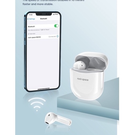 Tai nghe Bluetooth không dây Rockspace EB200 true wireless, có mic, chơi game, nghe nhạc - Hàng chính hãng có bảo hành