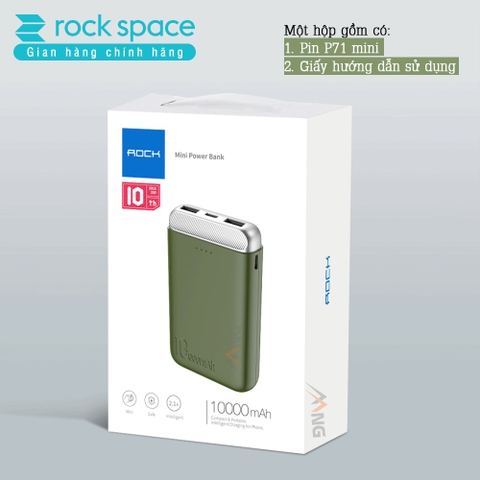 Sạc dự phòng mini chính hãng Rockspace P71 dung lượng 10.000 mAh  cho điện thoại iphone, Samsung, huawei, Oppo