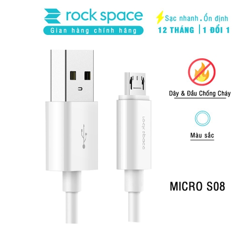 Dây cáp sạc nhanh Rockspace chuẩn mirco S08 100cm - Hàng chính hãng bảo hành 12 tháng lỗi 1 đổi 1