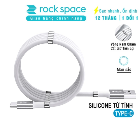 Cáp sạc silicon nam châm Rock cho samsung và các dòng androind, kết nối typeC, màu trắng, chính hãng bảo hành 1 năm