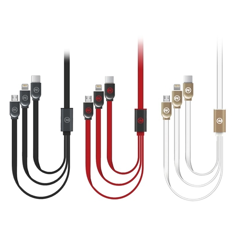 Dây cáp sạc 2 đầu sạc iphone và samsung chính hãng WK độ dài 1,2 m màu đỏ, đen, trắng, Hàng chính hãng bảo hành 12 tháng