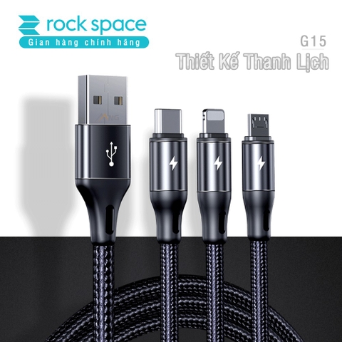 Dây Cáp Sạc Chính Hãng ba đầu Rockspace G15 Lightning, Micro, TypeC  dây dù, sạc 3 thiết bị cùng lúc BH 1 năm