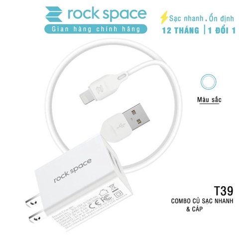 Bộ củ cáp sạc nhanh cho iPhone Rockspace T39 củ sạc 2 cổng 2.4A hàng bảo hành 12 tháng lỗi 1 đổi 1