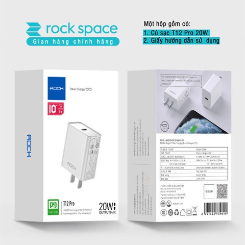 Củ sạc nhanh iphone 12 20W Rockspace T12pro sạc nhanh iphone chuẩn PD, cổng ra typeC bảo hành 1 đổi 1 trong 12 tháng