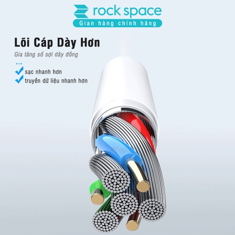 Dây cáp sạc iPhone silicon nam châm Rockspace, sạc nhanh,ổn định, màu trắng, độ dài 90cm, chính hãng bảo hành 12 tháng