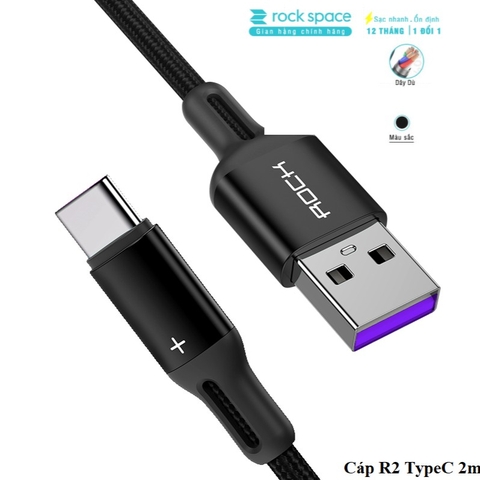 Dây Sạc Samsung Chính Hãng Rockspace R2 TypeC 2 mét dây dù màu đen sạc nhanh đầu kim loại BH 1 Năm