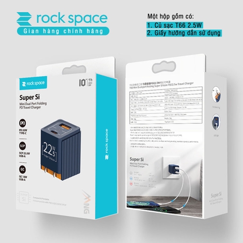 Củ Sạc Nhanh iPhone Rockspace T66 mini,2 cổng USB-TypeC chuẩn PD 22.5W,ổn định,không nóng máy,hàng