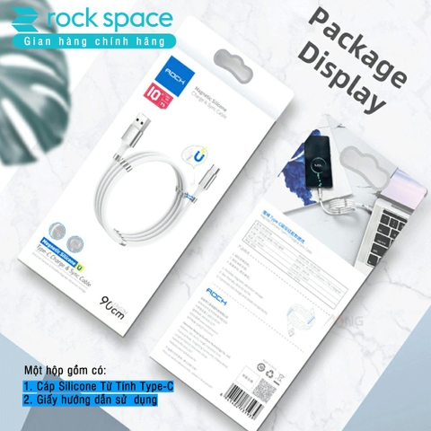 Cáp sạc silicon nam châm Rock cho samsung và các dòng androind, kết nối typeC, màu trắng, chính hãng bảo hành 1 năm