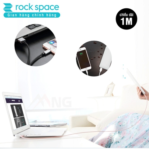 Cáp sạc Rockspace dây dù đầu kim loại chuẩn MFI dành cho iphone, sạc nhanh, ổn định, chính hãng bảo hành 1 năm